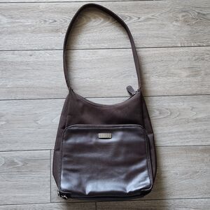 Brown Minimalist Shoulder Bag | 90s Y2K Style | Chocolate Brown Zip Pocket Purse